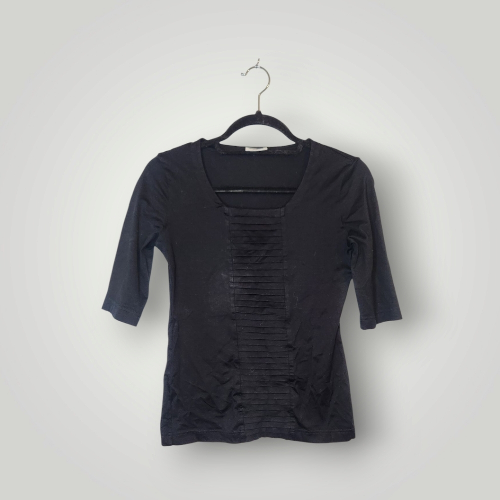 A-K-R-I-S- Punto Black Square Neck quarter Sleeve Blouse Size 4 - Picture 5 of 16